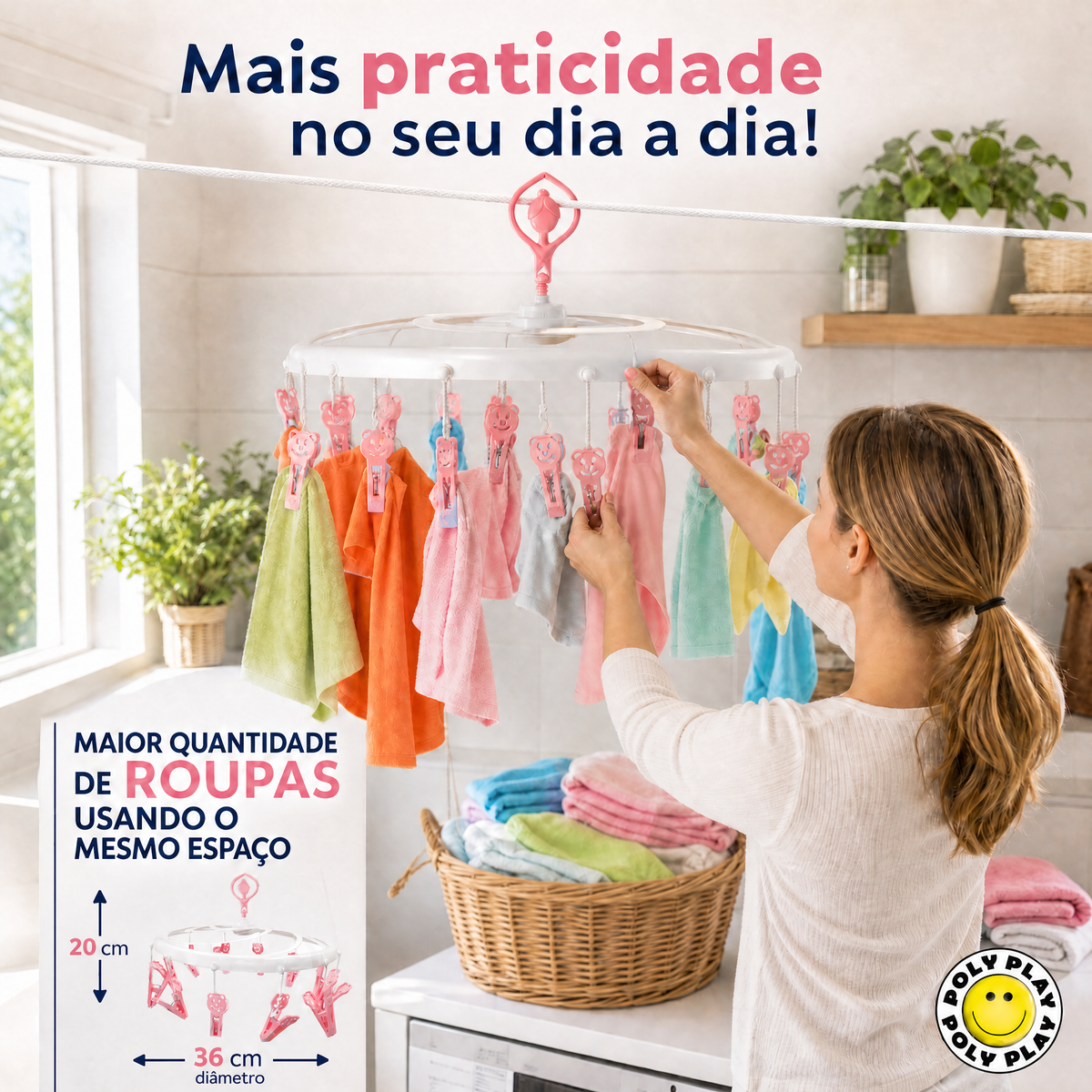 Varal Bailarina PrendMania Poly Play 12 Prendedores - Design Inovador Compacto