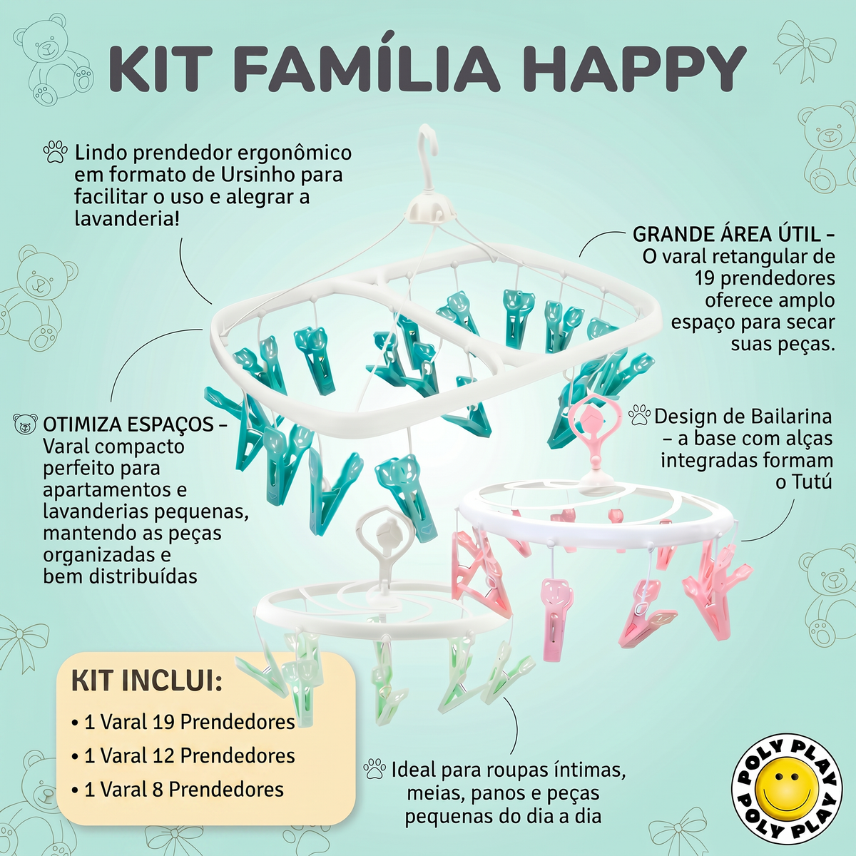 Kit Família Happy Poly Play 3 Varais - Solução Completa para Família Grande