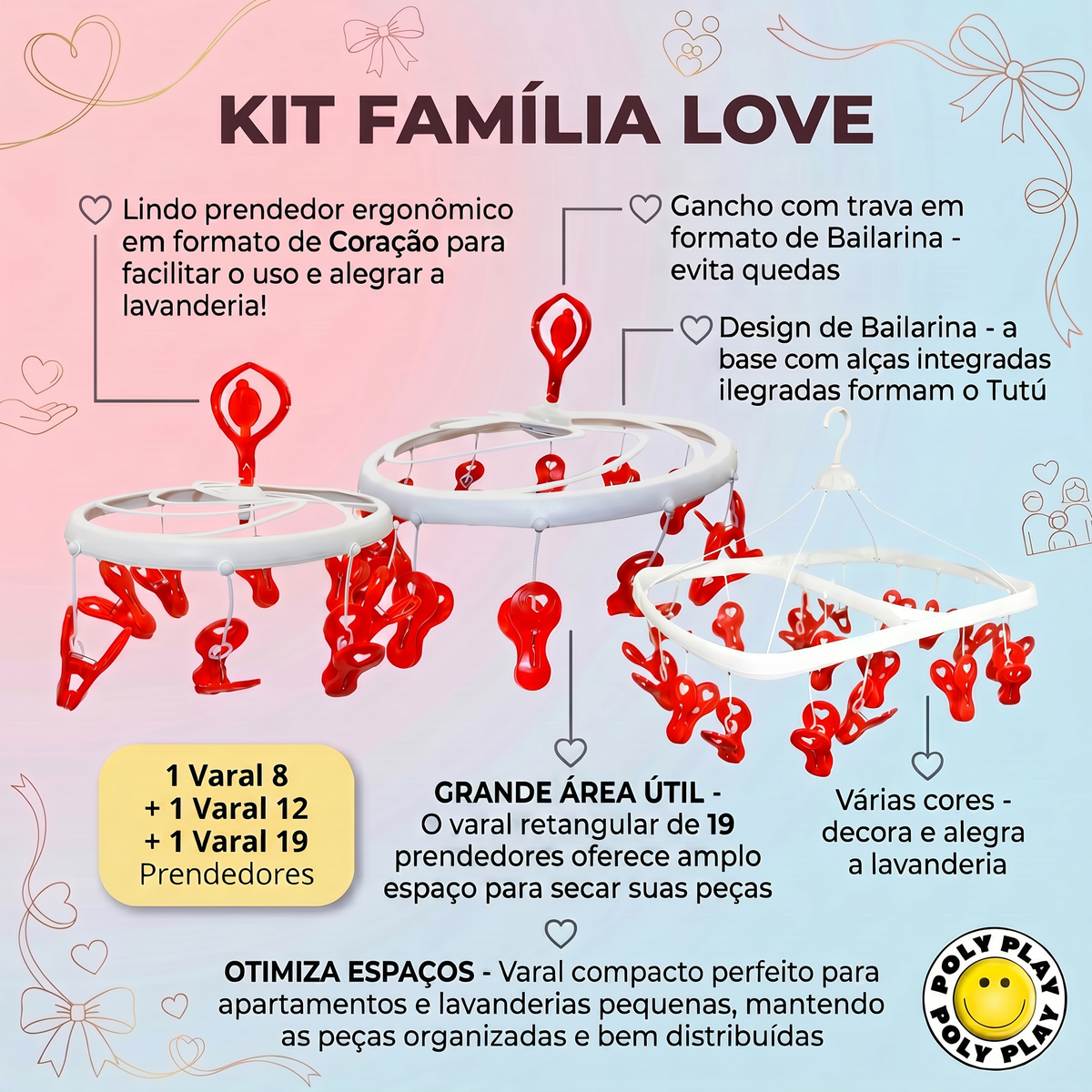 Kit Família Love Poly Play 3 Varais Love - Família Grande com Estilo e Amor