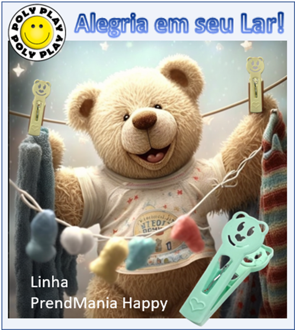 Kit Casa Prática Happy Poly Play - Varal Retangular + Bailarina + 12 Prendedores do Ursinho