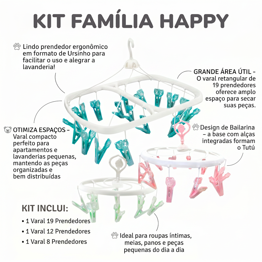 Kit Família Happy Poly Play 3 Varais - Solução Completa para Família Grande