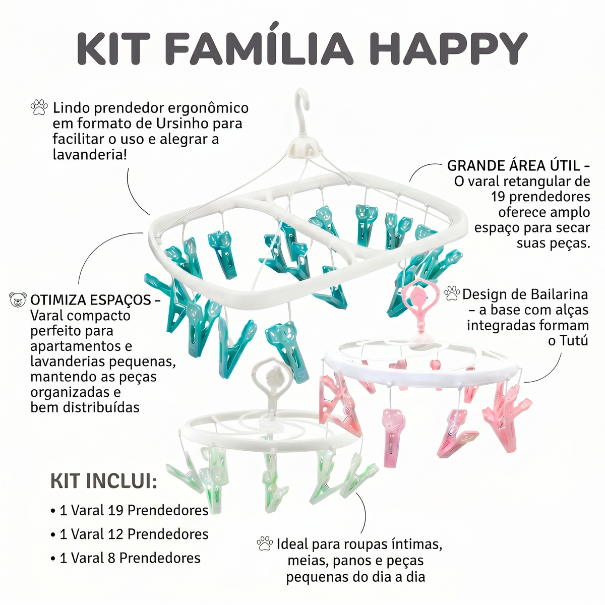 Kit Família Happy Poly Play 3 Varais - Solução Completa para Família Grande