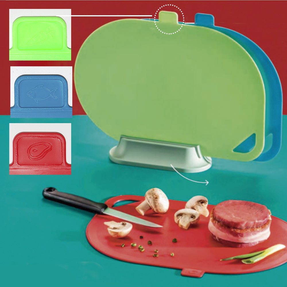 Kit 3 Tábuas de Corte + Suporte Poly Play - Segurança Alimentar Completa