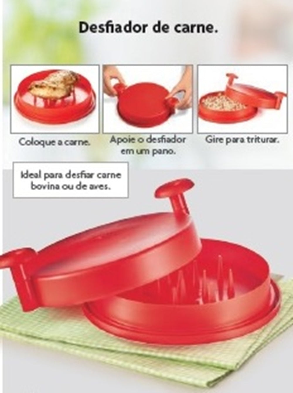 Desfiador de Carne Poly Play - Desfia em Segundos, Só Tampar e Girar