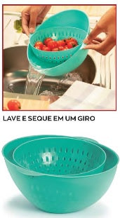 Escorredor Giratório + Bowl Poly Play - Lava, Escorre e Serve