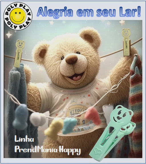 Prendedor de Roupa Happy Ursinho Poly Play 24 Unidades - Lavanderia Alegre