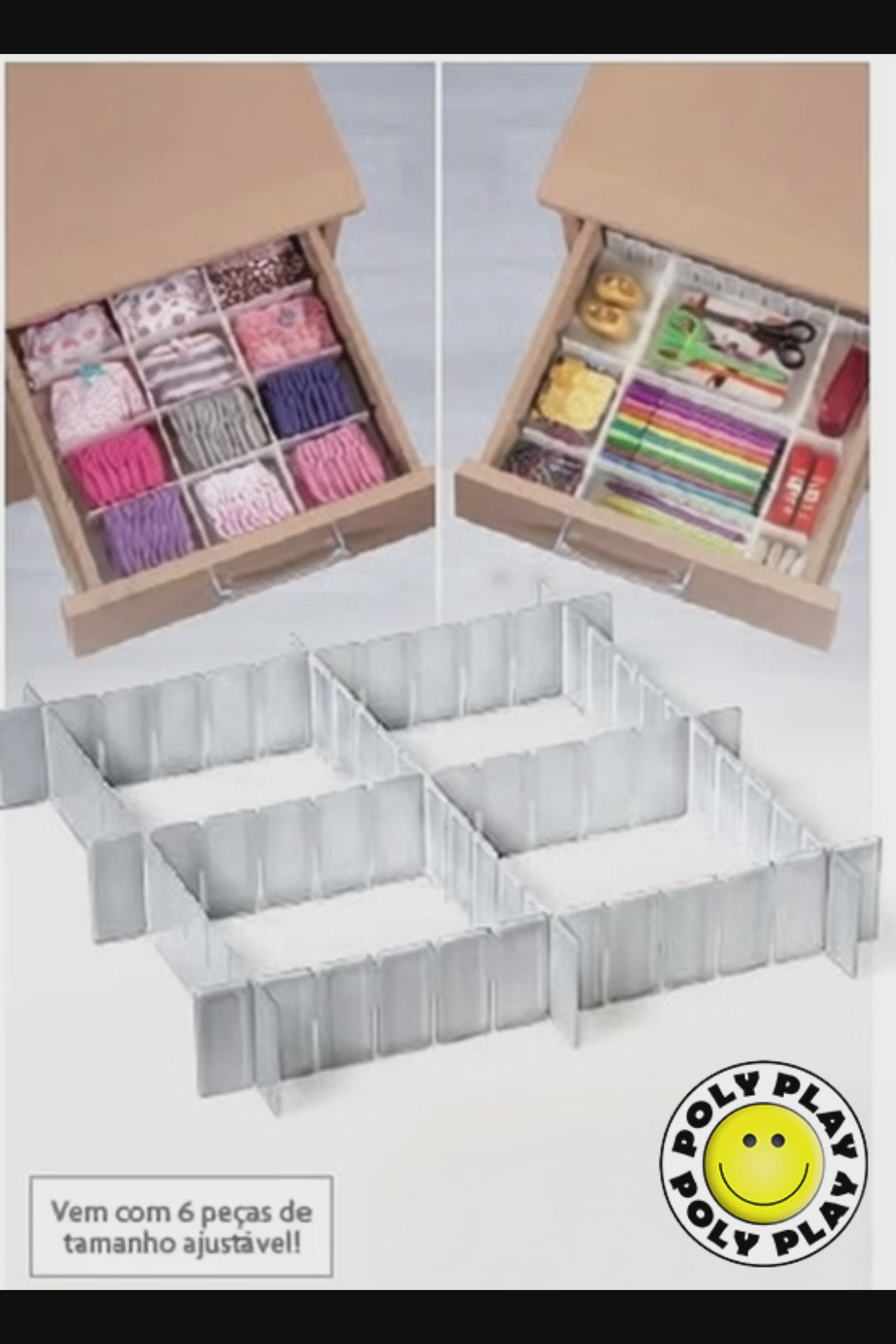 Organizador de Gavetas Poly Play 12 Peças - Compartimentos do Seu Jeito
