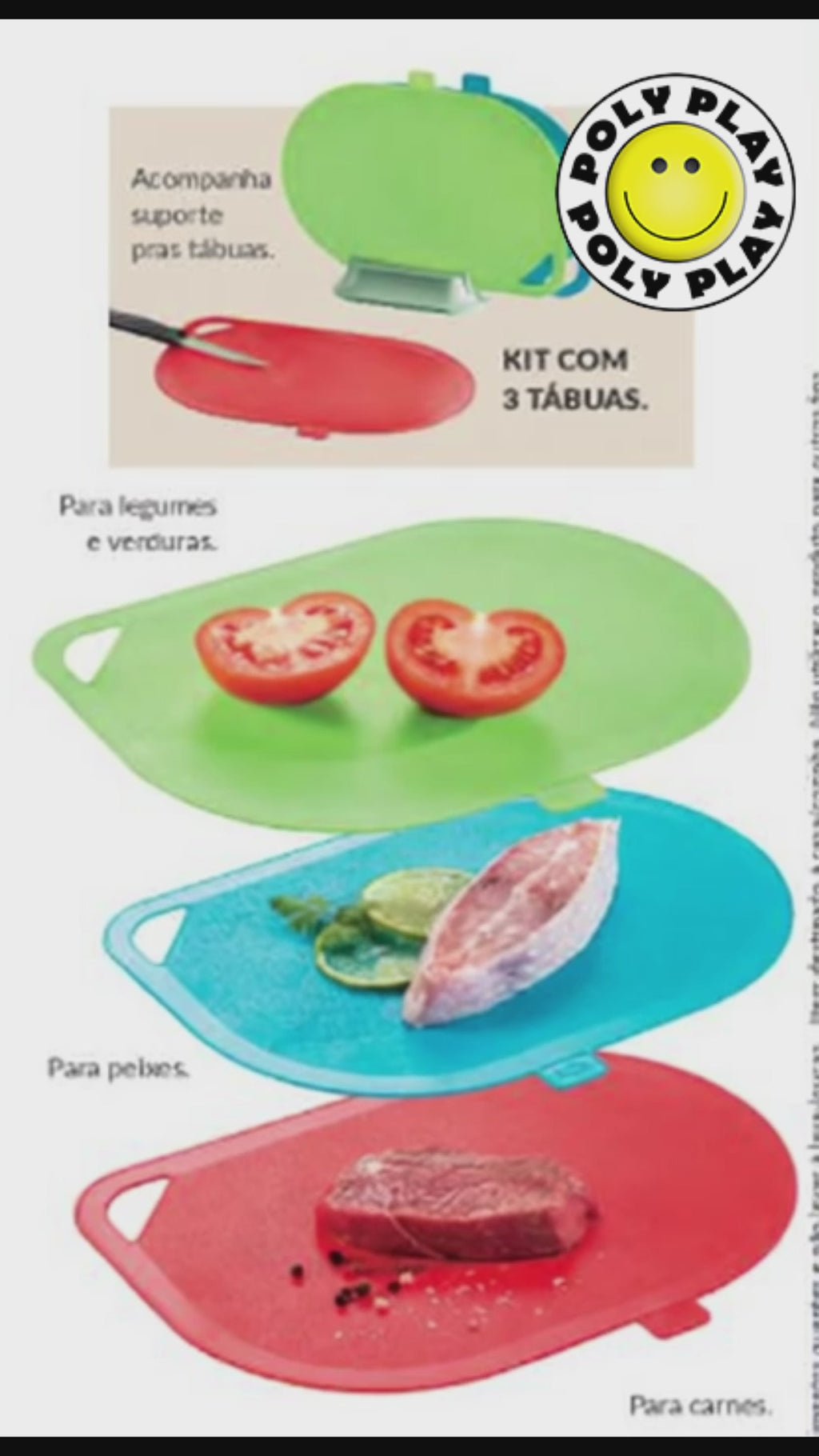 Kit 3 Tábuas de Corte + Suporte Poly Play - Segurança Alimentar Completa